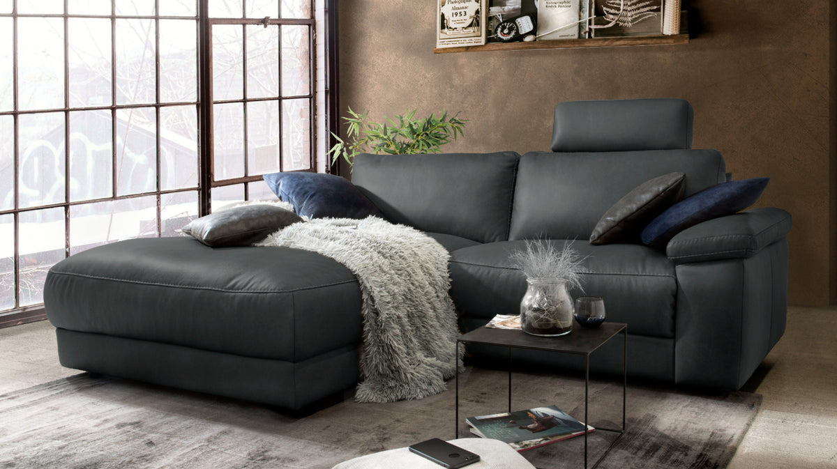 KAWOLA Sofa LOLA Ecksofa Leder schwarz mit motorischer Relaxfunktion, 233 x 178, Links
