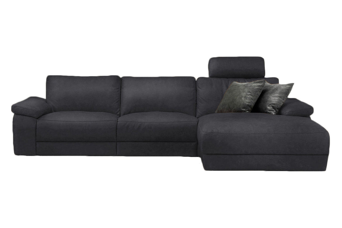 KAWOLA Sofa LOLA Ecksofa Leder schwarz mit motorischer Relaxfunktion