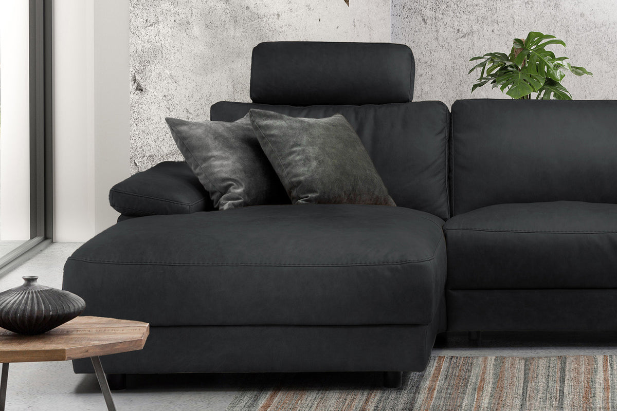 KAWOLA Sofa LOLA Ecksofa Leder schwarz mit motorischer Relaxfunktion