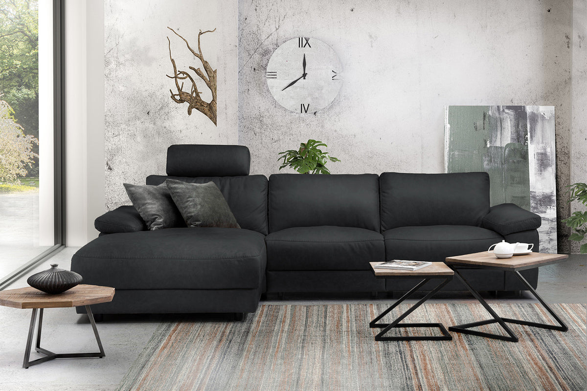 KAWOLA Sofa LOLA Ecksofa Leder schwarz mit motorischer Relaxfunktion, 304 x 178, Links