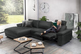 KAWOLA Sofa LOLA Ecksofa Leder schwarz mit motorischer Relaxfunktion