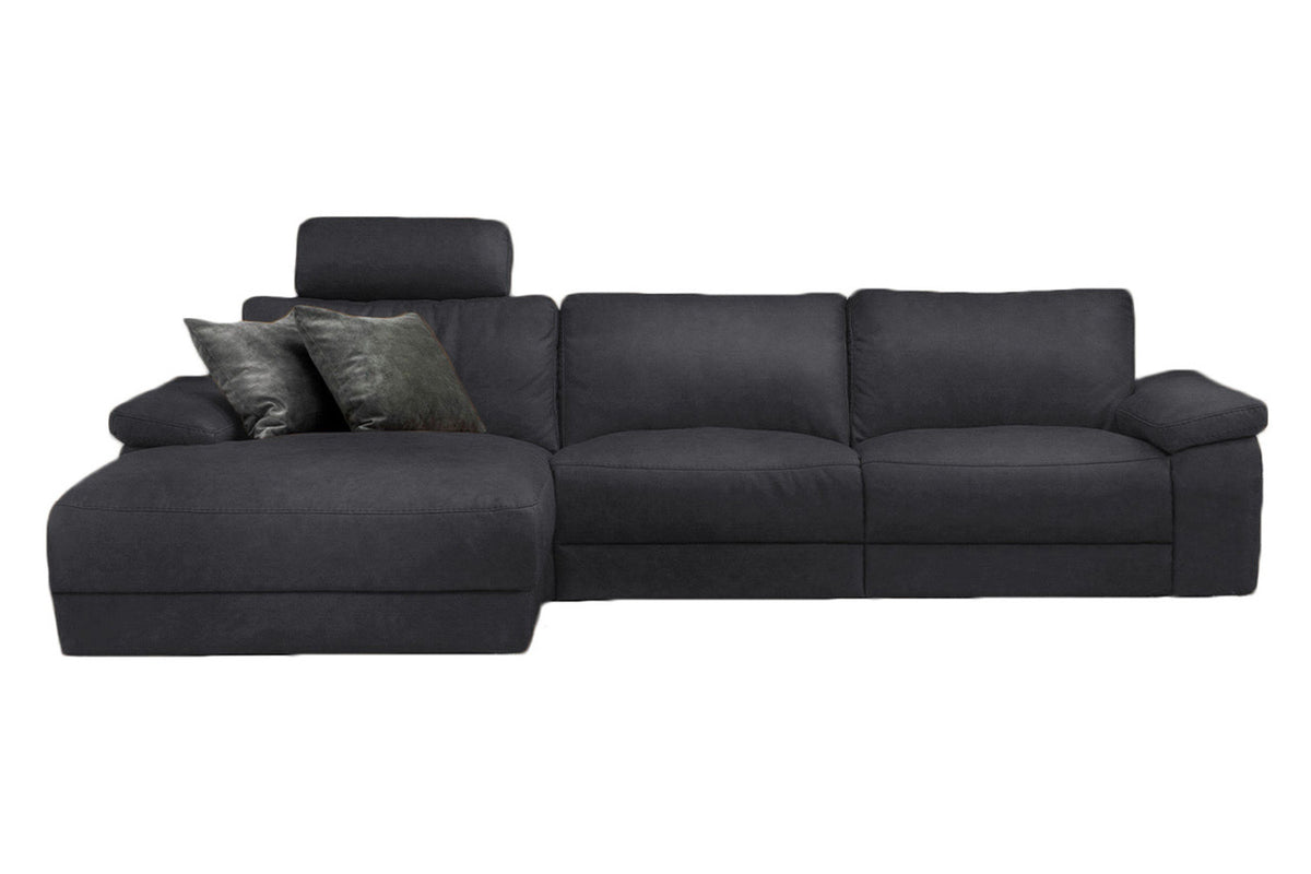 KAWOLA Sofa LOLA Ecksofa Leder schwarz mit motorischer Relaxfunktion