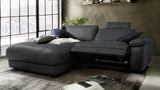 KAWOLA Sofa LOLA Ecksofa Leder schwarz mit motorischer Relaxfunktion