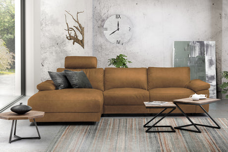 KAWOLA Sofa LOLA Ecksofa Stoff cognac mit motorischer Relaxfunktion, 304 x 178, Links