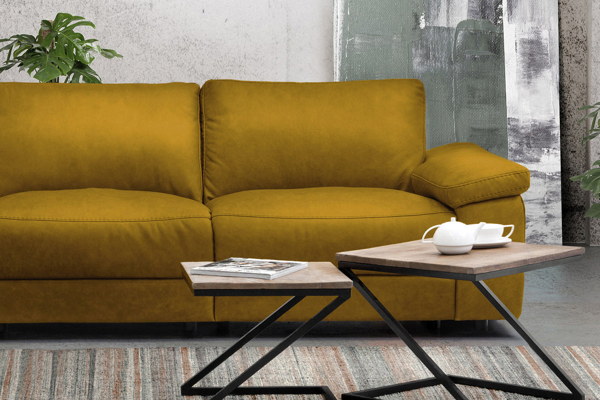 KAWOLA Sofa LOLA Ecksofa Stoff curry mit motorischer Relaxfunktion