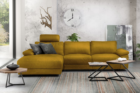 KAWOLA Sofa LOLA Ecksofa Stoff curry mit motorischer Relaxfunktion, 304 x 178, Links