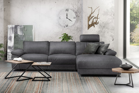 KAWOLA Sofa LOLA Ecksofa Stoff grau mit motorischer Relaxfunktion, 304 x 178, Rechts