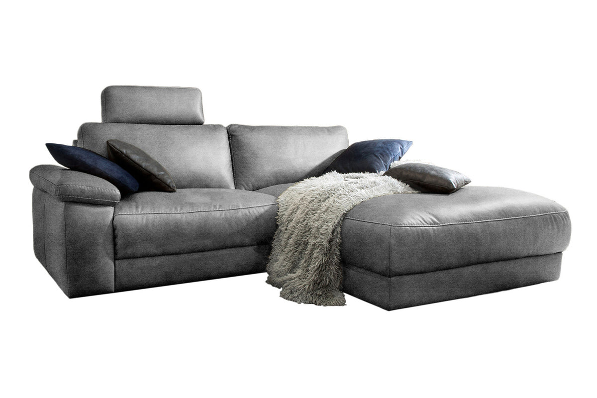KAWOLA Sofa LOLA Ecksofa Stoff grau mit motorischer Relaxfunktion