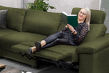 KAWOLA Sofa LOLA Ecksofa Stoff moosgrün mit motorischer Relaxfunktion