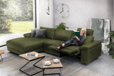 KAWOLA Sofa LOLA Ecksofa Stoff moosgrün mit motorischer Relaxfunktion