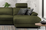 KAWOLA Sofa LOLA Ecksofa Stoff moosgrün mit motorischer Relaxfunktion