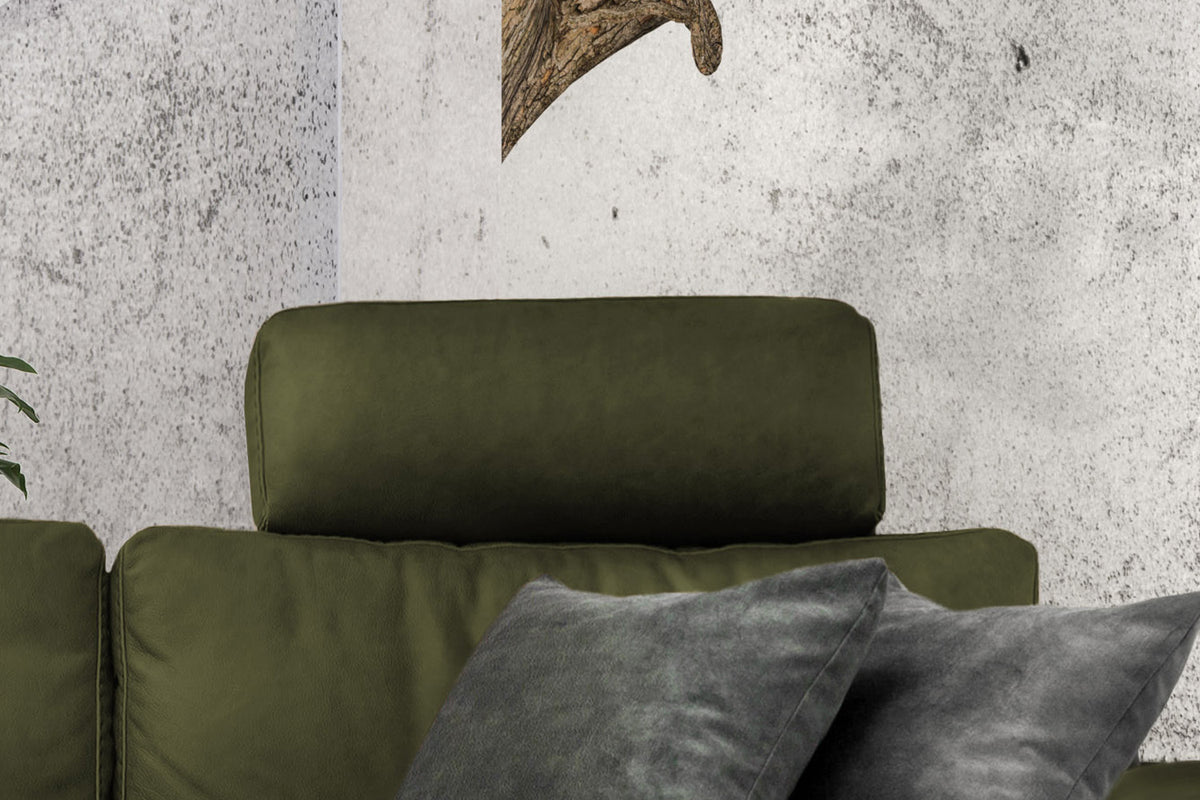 KAWOLA Sofa LOLA Ecksofa Stoff moosgrün mit motorischer Relaxfunktion