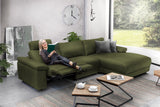 KAWOLA Sofa LOLA Ecksofa Stoff moosgrün mit motorischer Relaxfunktion