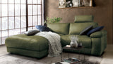 KAWOLA Sofa LOLA Ecksofa Stoff moosgrün mit motorischer Relaxfunktion, 233 x 178, Links