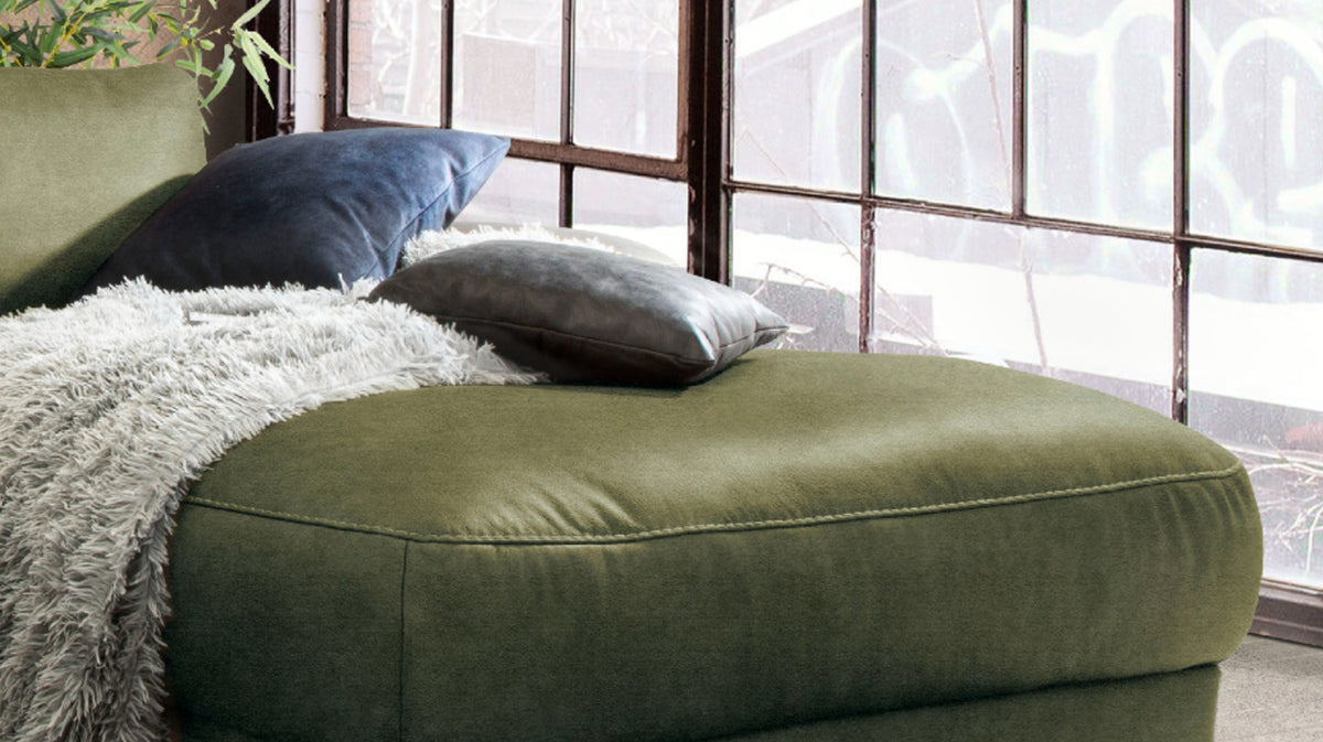 KAWOLA Sofa LOLA Ecksofa Stoff moosgrün mit motorischer Relaxfunktion