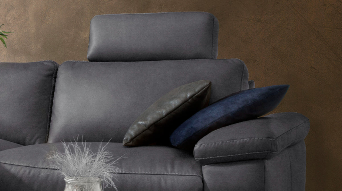 KAWOLA Sofa LOLA Ecksofa Stoff schwarz mit motorischer Relaxfunktion