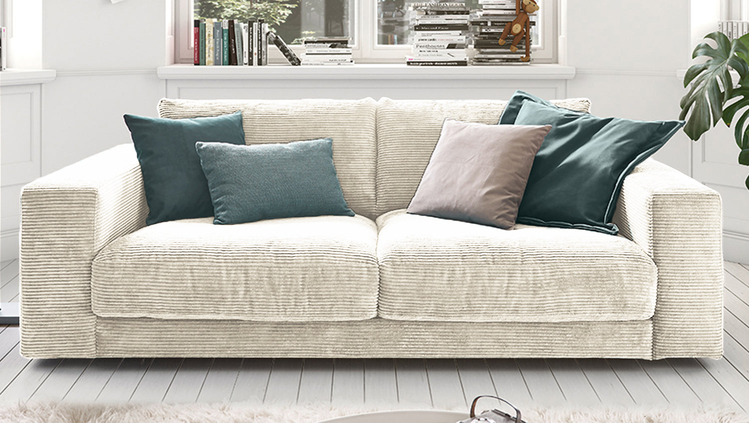 KAWOLA Sofa MADELINE 2-Sitzer Cord cremeweiß