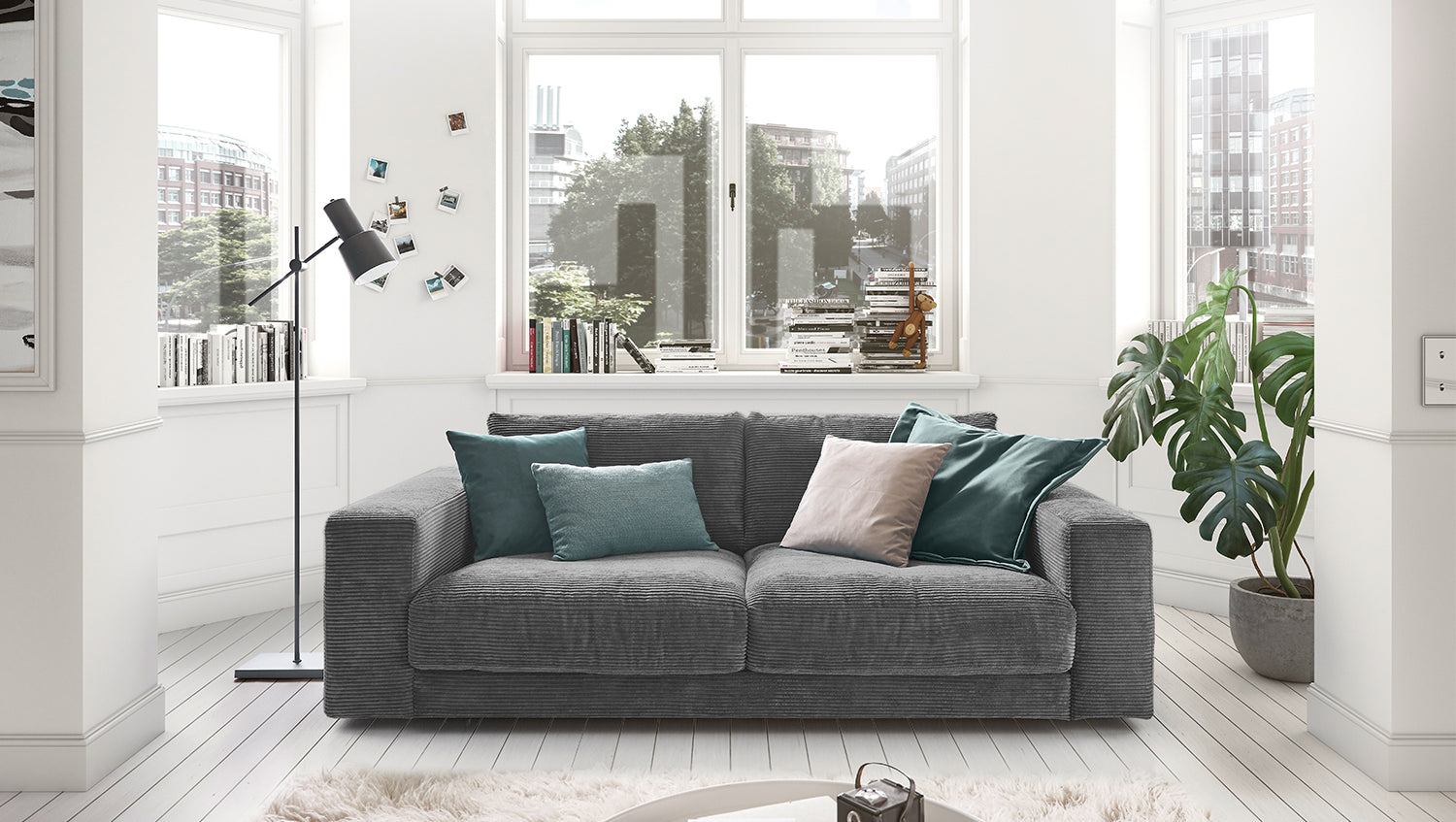 KAWOLA Sofa MADELINE 2-Sitzer Cord grau