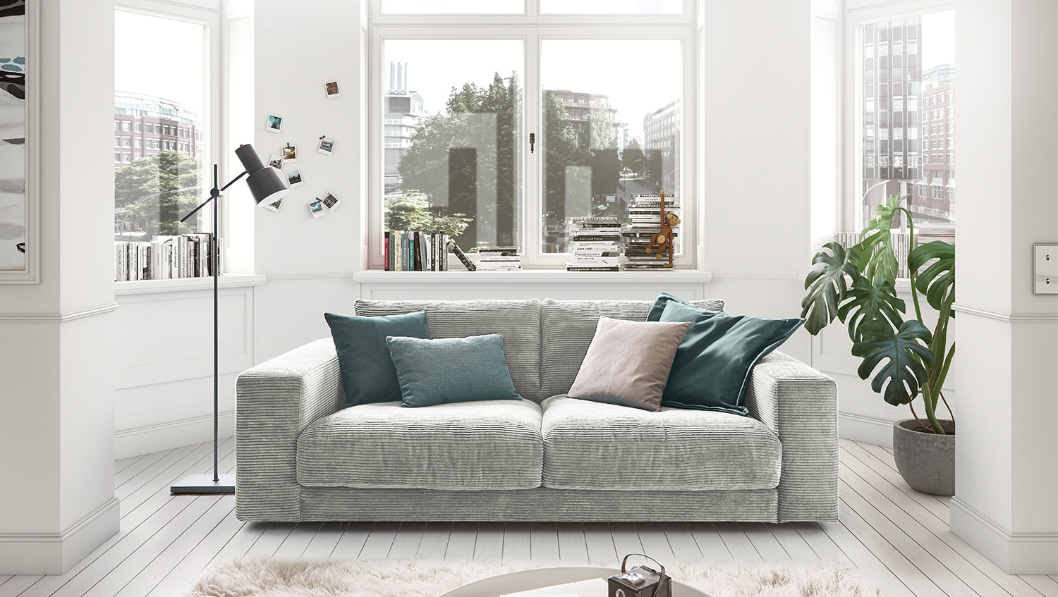 KAWOLA Sofa MADELINE 2-Sitzer Cord hellgrau