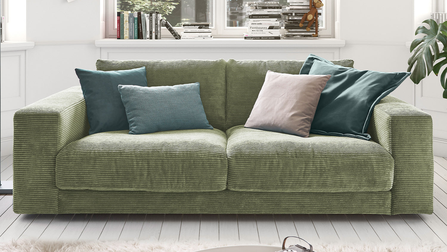 KAWOLA Sofa MADELINE 2-Sitzer Cord olivgrün