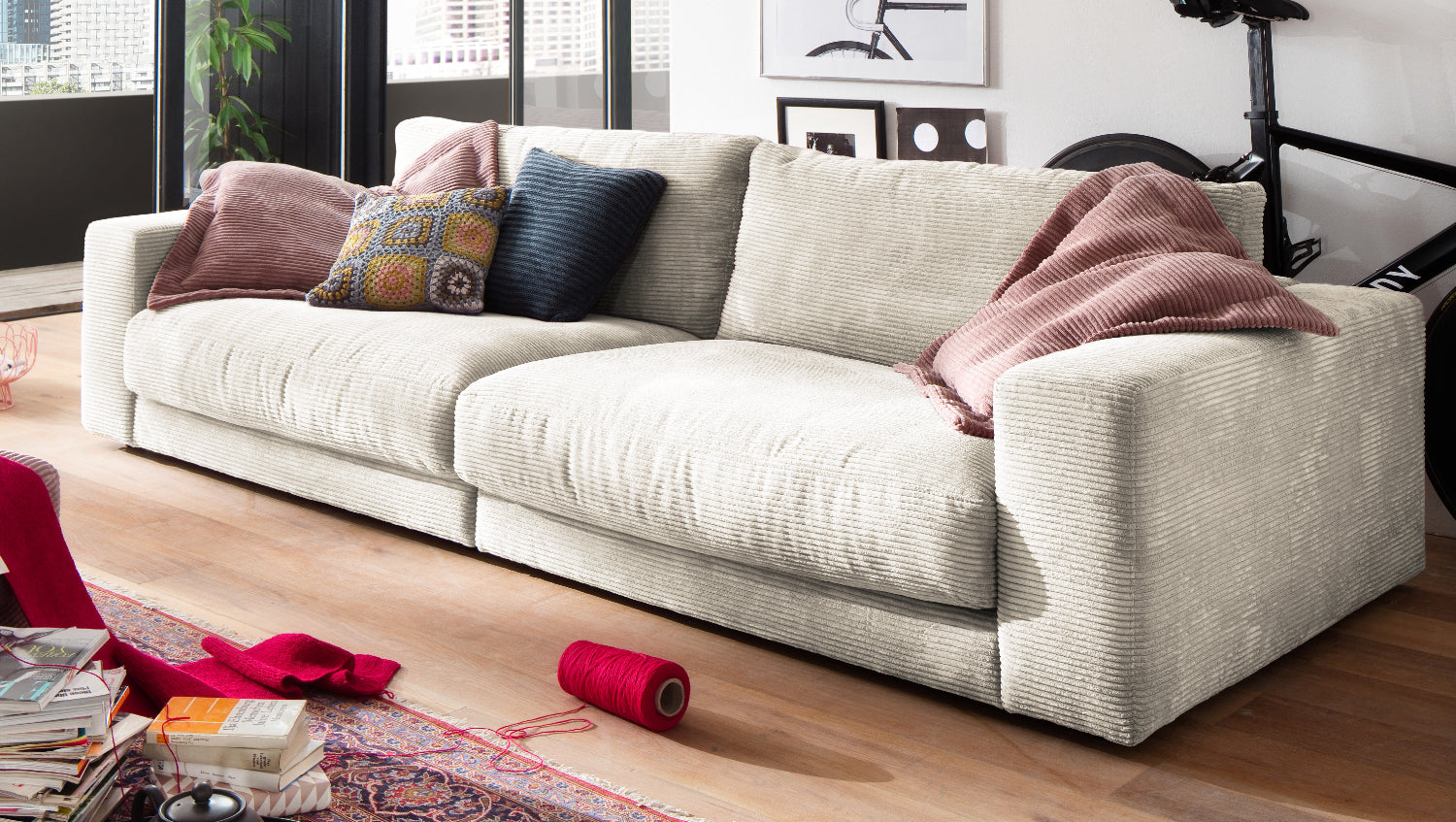 KAWOLA Sofa MADELINE 3-Sitzer Cord cremeweiß