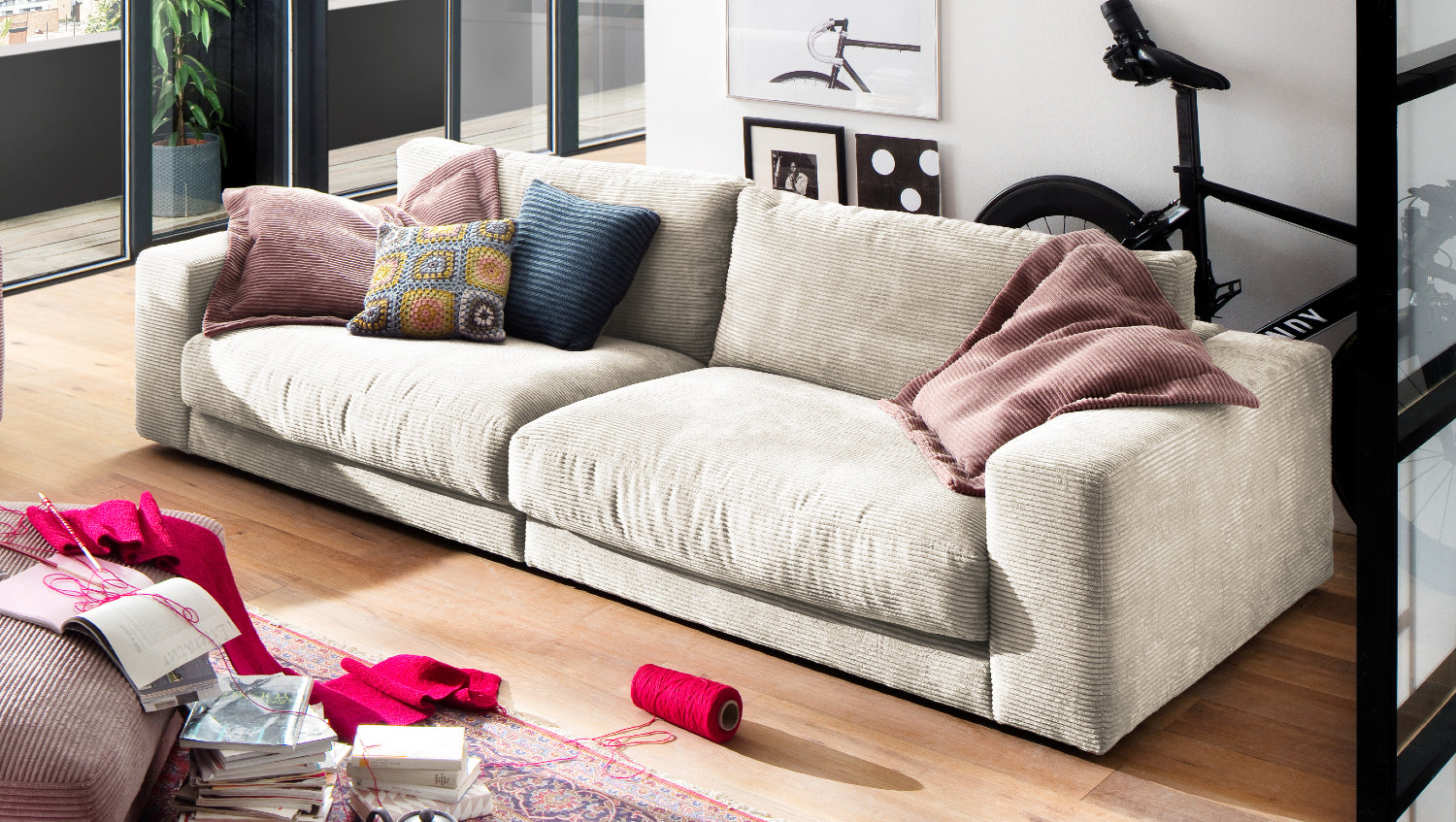 KAWOLA Sofa MADELINE 3-Sitzer Cord cremeweiß