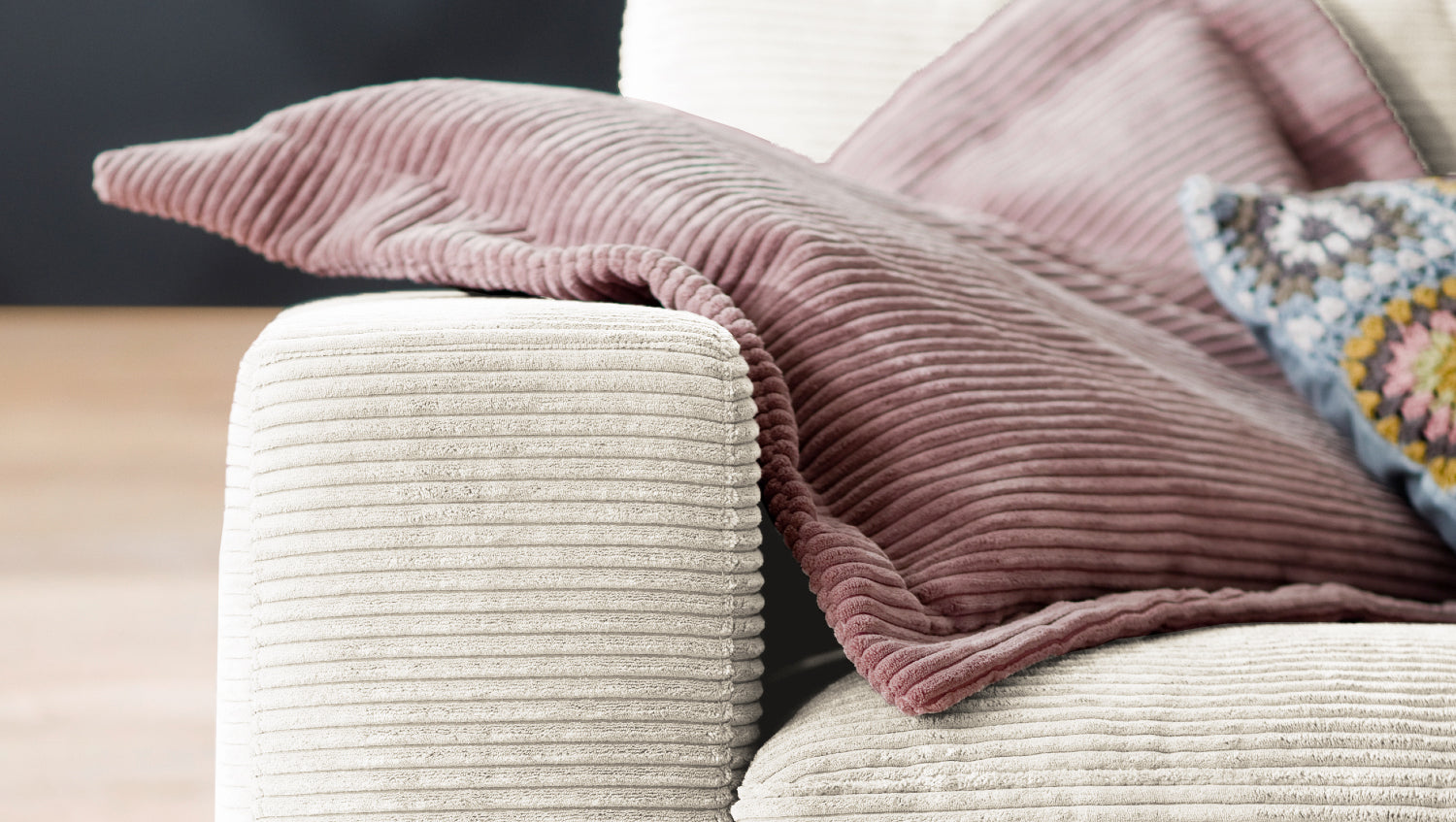 KAWOLA Sofa MADELINE 3-Sitzer Cord cremeweiß