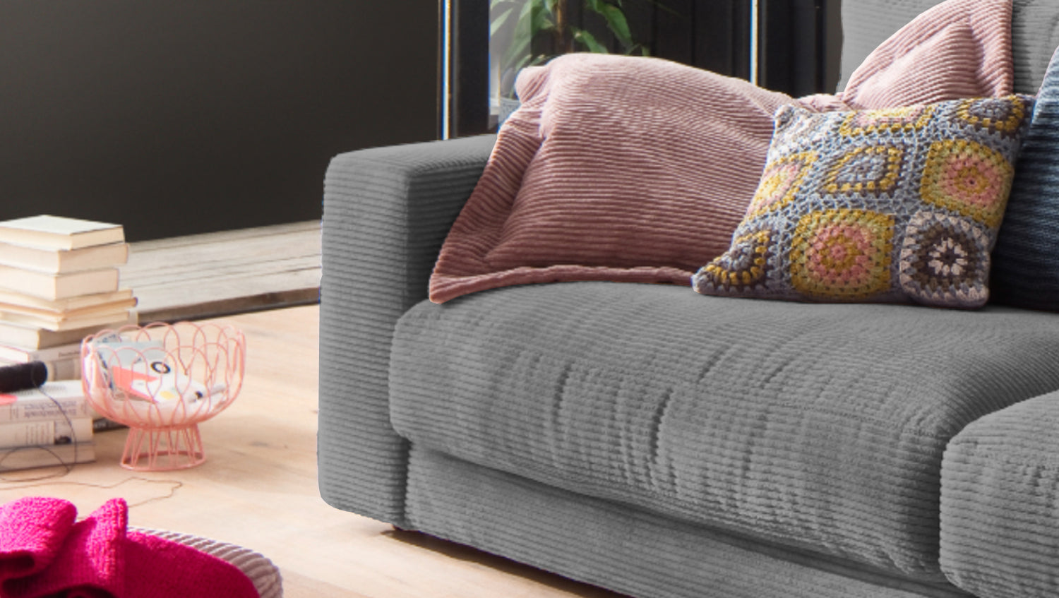 KAWOLA Sofa MADELINE 3-Sitzer Cord grau