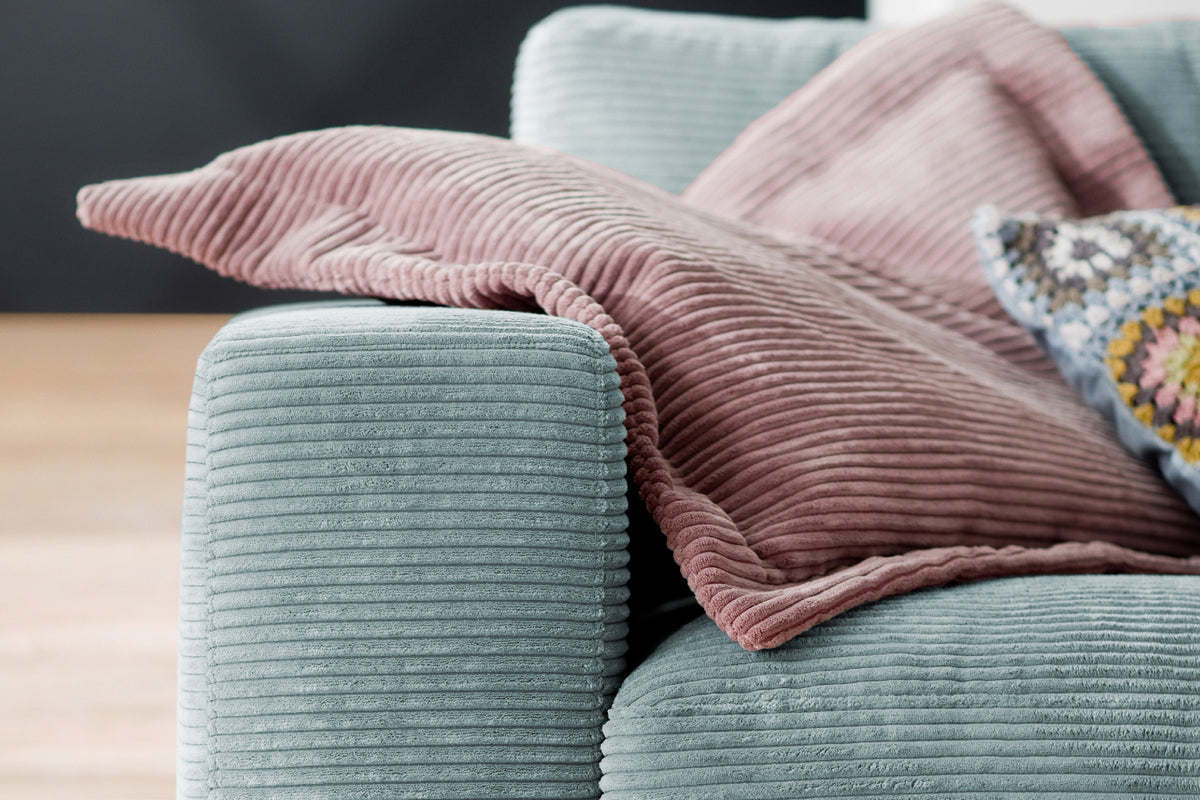 KAWOLA Sofa MADELINE 3-Sitzer Cord hellblau