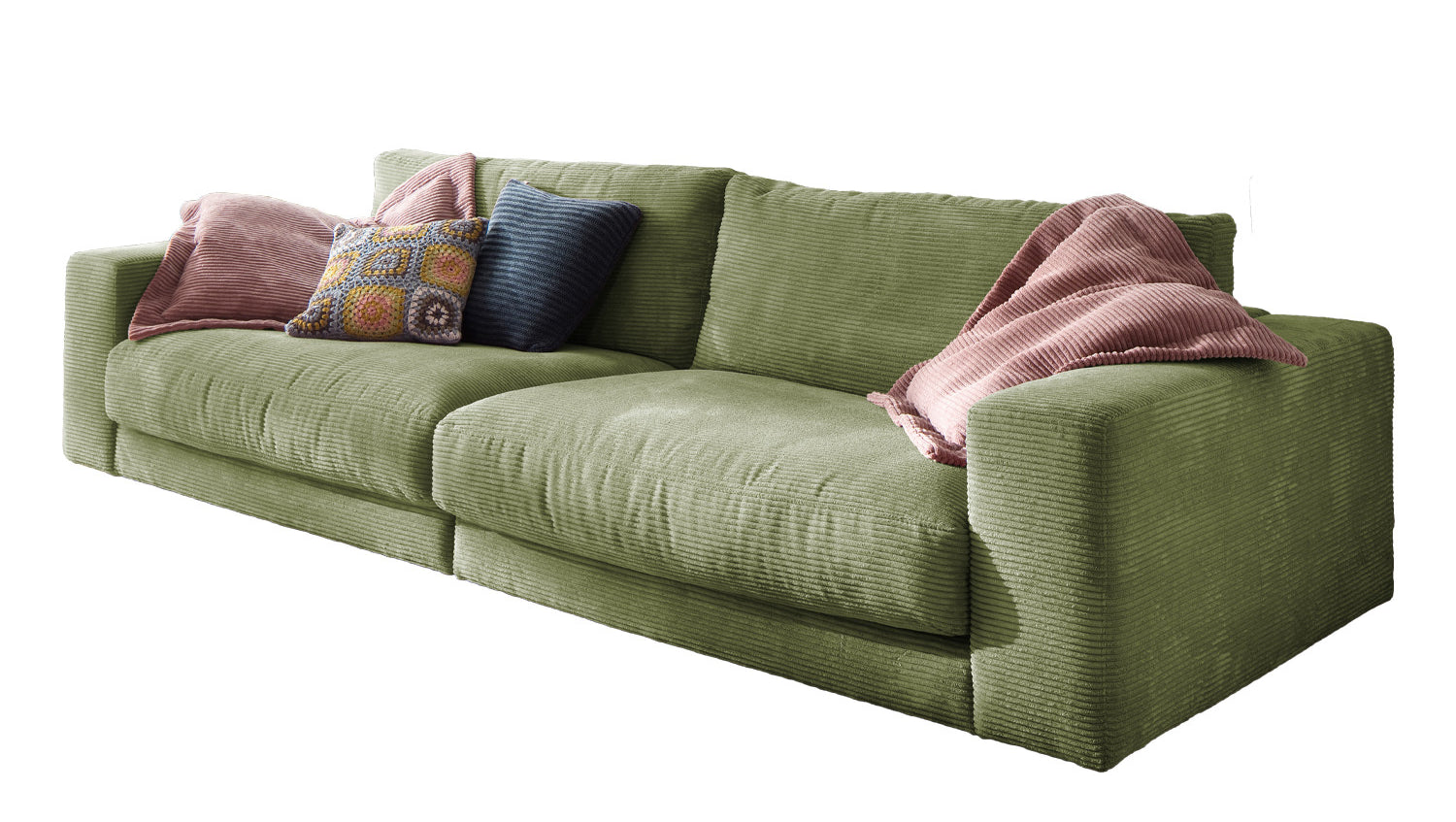 KAWOLA Sofa MADELINE 3-Sitzer Cord olivgrün