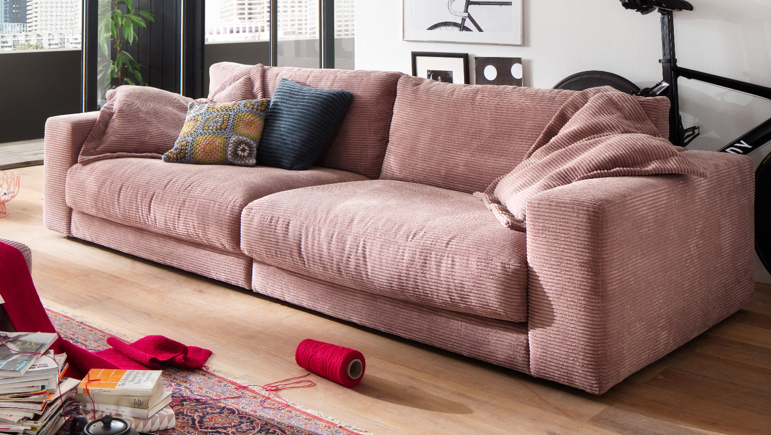 KAWOLA Sofa MADELINE 3-Sitzer Cord rosa