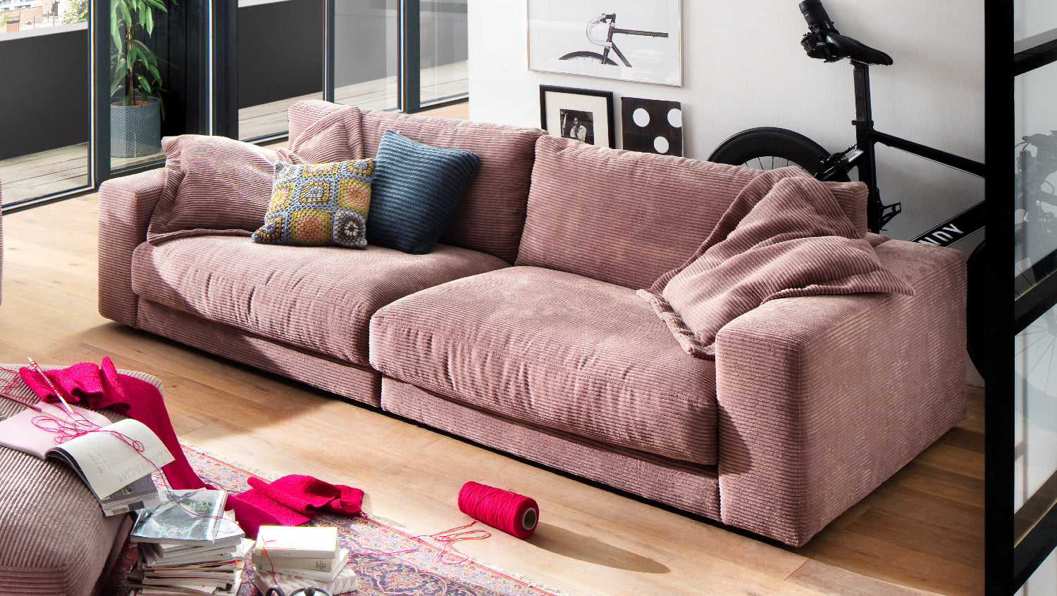 KAWOLA Sofa MADELINE 3-Sitzer Cord rosa