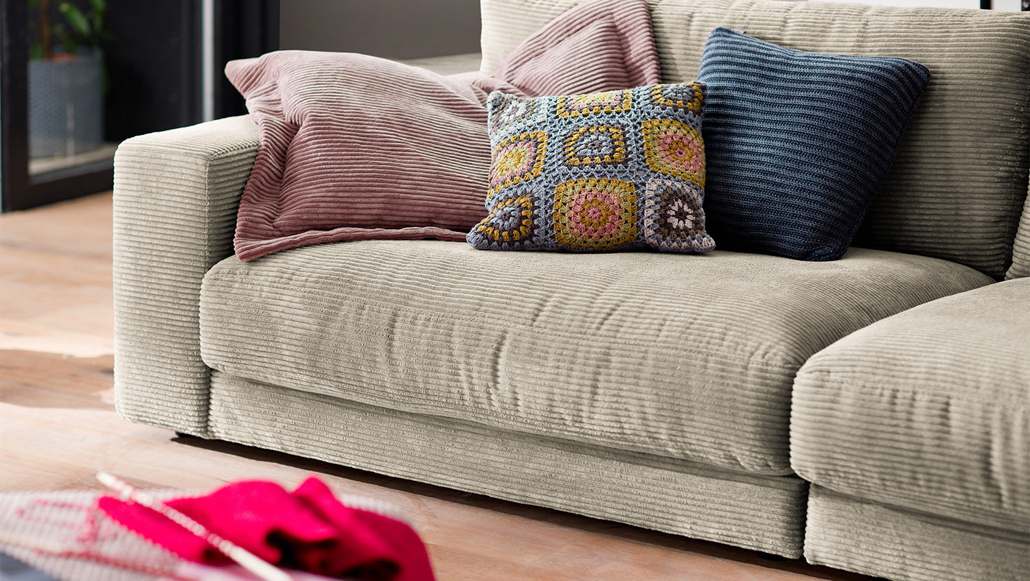 KAWOLA Sofa MADELINE 3-Sitzer Cord steingrau