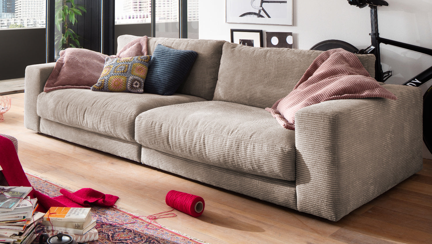 KAWOLA Sofa MADELINE 3-Sitzer Cord taupe