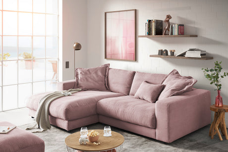 KAWOLA Sofa MADELINE Ecksofa Cord mit Longchair rosa, Links