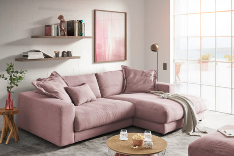 KAWOLA Sofa MADELINE Ecksofa Cord mit Longchair rosa, Rechts