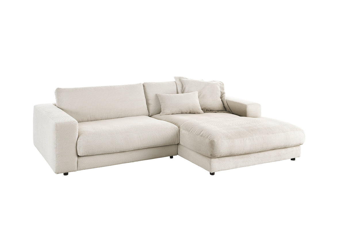 KAWOLA Sofa MADELINE Ecksofa mit Longchair Cord cremeweiß