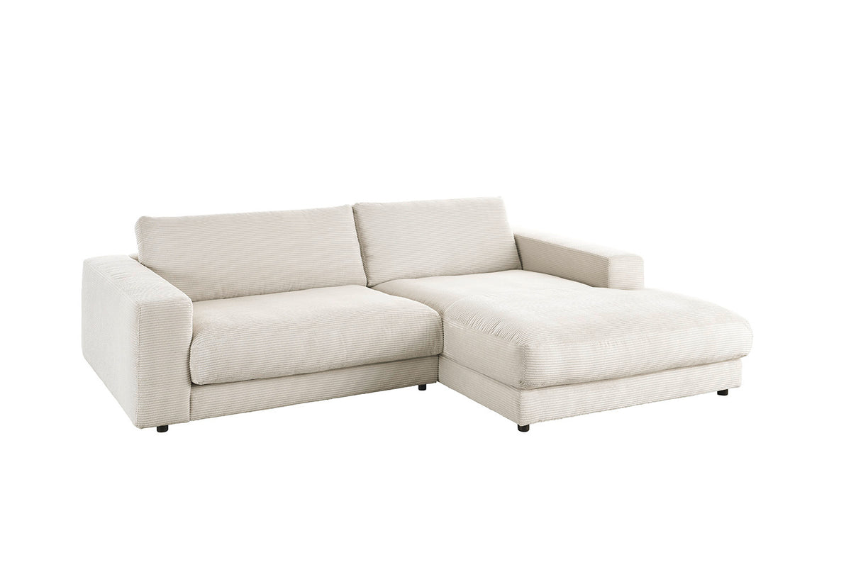 KAWOLA Sofa MADELINE Ecksofa mit Longchair Cord cremeweiß