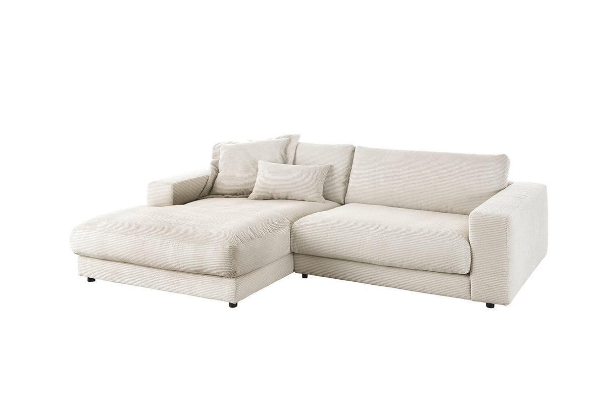 KAWOLA Sofa MADELINE Ecksofa mit Longchair Cord cremeweiß