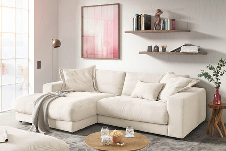 KAWOLA Sofa MADELINE Ecksofa mit Longchair Cord cremeweiß, Links