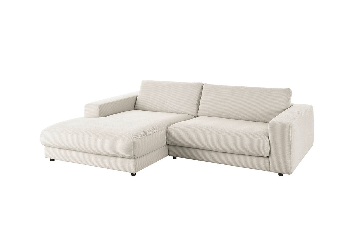 KAWOLA Sofa MADELINE Ecksofa mit Longchair Cord hellgrau