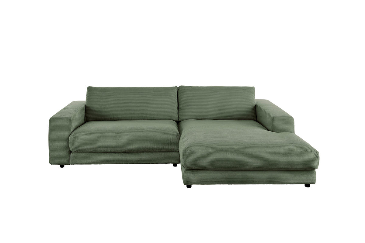 KAWOLA Sofa MADELINE Ecksofa mit Longchair Cord olivgrün