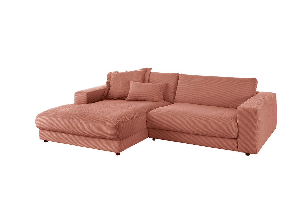 KAWOLA Sofa MADELINE Ecksofa mit Longchair Cord rost