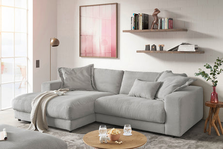 KAWOLA Sofa MADELINE Ecksofa mit Longchair Cord steingrau, Links