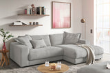 KAWOLA Sofa MADELINE Ecksofa mit Longchair Cord steingrau, Rechts