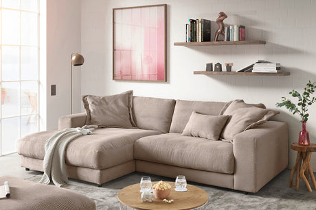 KAWOLA Sofa MADELINE Ecksofa mit Longchair Cord taupe, Links