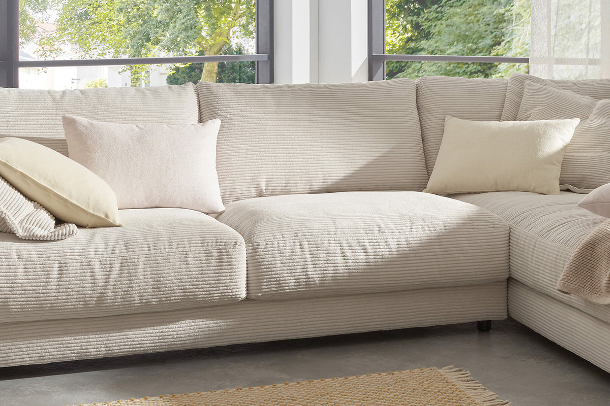 KAWOLA Sofa MADELINE Ecksofa mit Recamiere Cord cremeweiß
