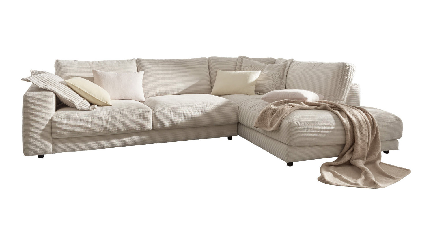 KAWOLA Sofa MADELINE Ecksofa mit Recamiere Cord cremeweiß