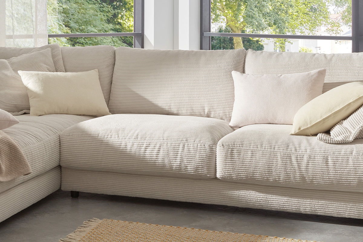 KAWOLA Sofa MADELINE Ecksofa mit Recamiere Cord cremeweiß