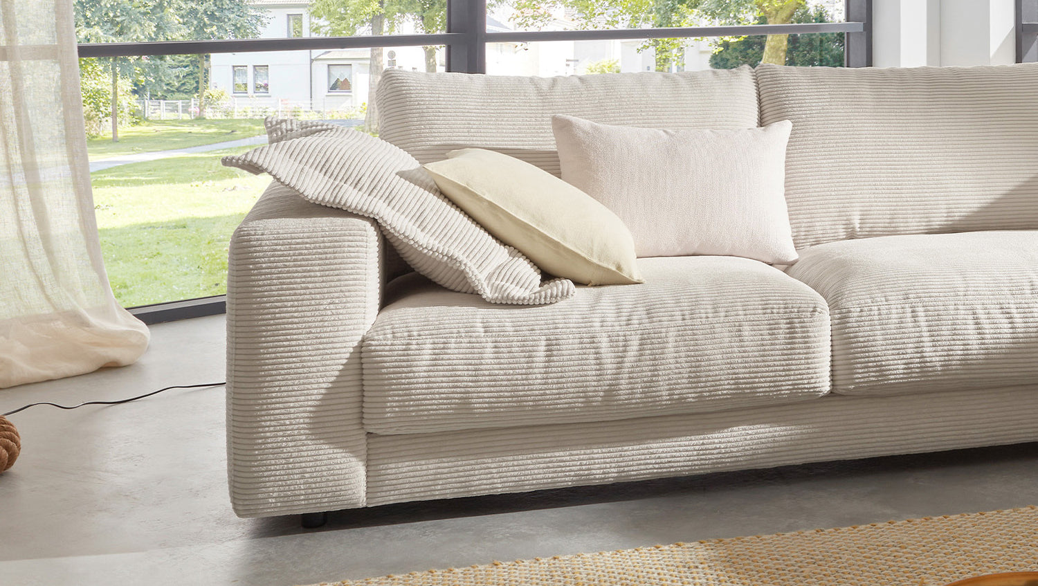 KAWOLA Sofa MADELINE Ecksofa mit Recamiere Cord cremeweiß